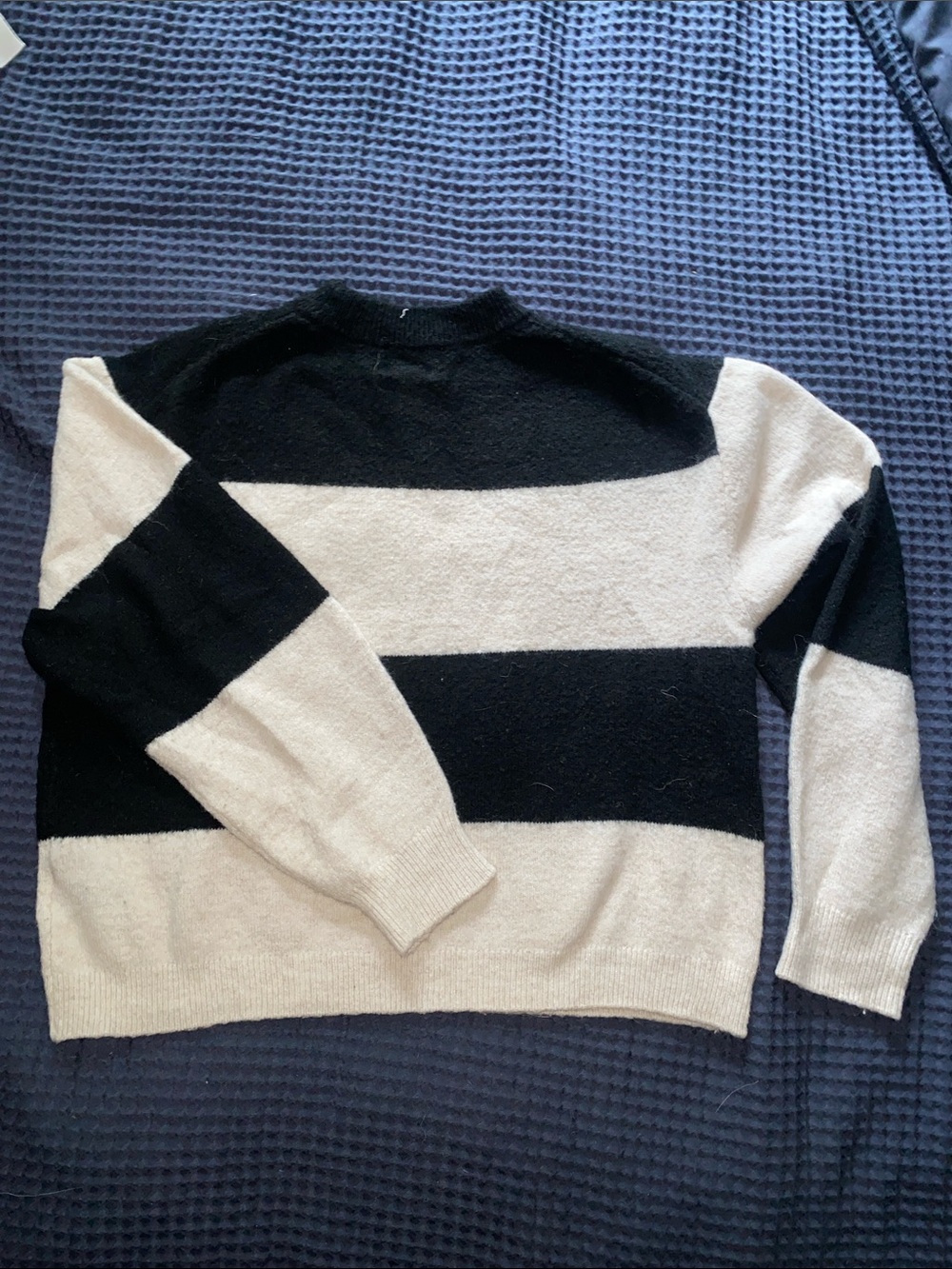 H&M Black and Cream Striped Crewneck Sweater